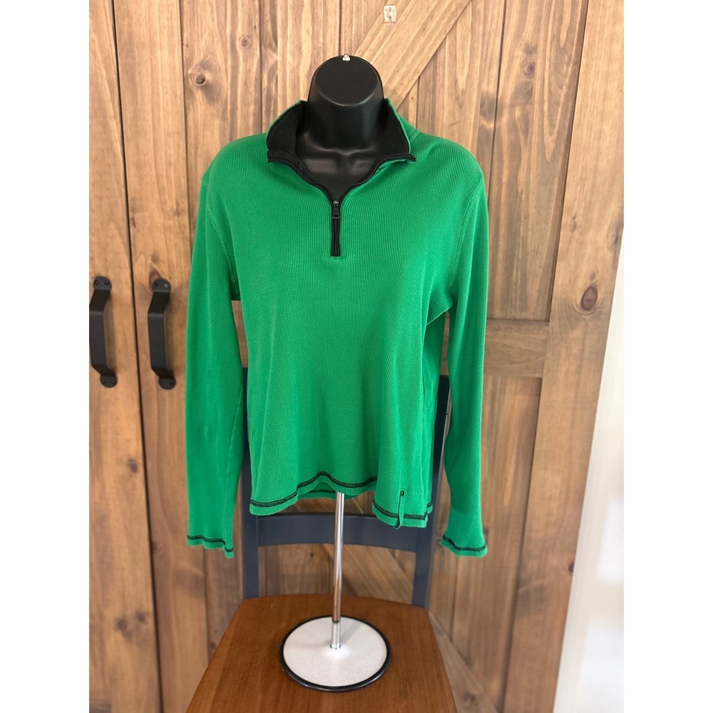 Lauren Ralph Lauren Active Green Ribbed Quarter Zip Pullover Sweater XL